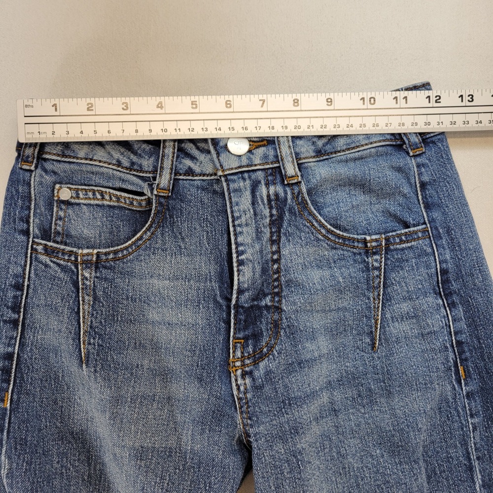 Pilcro Super Wide Leg Jeans Womens 24 Blue Patchwork High Rise Frayed Hem - Picture 9 of 12